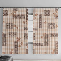 Hawaiian Quilt Tapa On Beige Palaka Motifs Window Curtain LT7 With Hooks Beige - Polynesian Pride