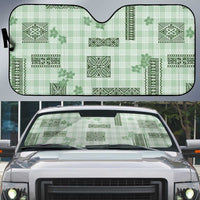 Hawaiian Quilt Tapa On Pastel Mint Palaka Motifs Auto Sun Shade LT7 Mint - Polynesian Pride