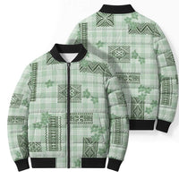 Hawaiian Quilt Tapa On Pastel Mint Palaka Motifs Bomber Puffer Jacket LT7 - Polynesian Pride