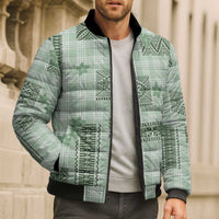 Hawaiian Quilt Tapa On Pastel Mint Palaka Motifs Bomber Puffer Jacket LT7 - Polynesian Pride