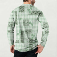 Hawaiian Quilt Tapa On Pastel Mint Palaka Motifs Button Sweatshirt LT7 - Polynesian Pride