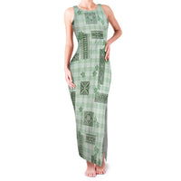 Hawaiian Quilt Tapa On Pastel Mint Palaka Motifs Family Matching Tank Maxi Dress and Hawaiian Shirt
