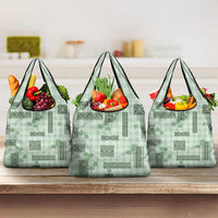 Hawaiian Quilt Tapa On Pastel Mint Palaka Motifs Grocery Bag LT7 3-pack One Size Mint - Polynesian Pride