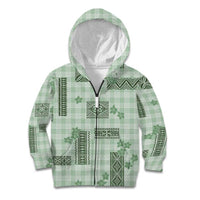 Hawaiian Quilt Tapa On Pastel Mint Palaka Motifs Kid Hoodie LT7 Zip Hoodie Mint - Polynesian Pride