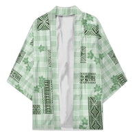 Hawaiian Quilt Tapa On Pastel Mint Palaka Motifs Kimono LT7 Unisex Mint - Polynesian Pride