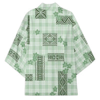 Hawaiian Quilt Tapa On Pastel Mint Palaka Motifs Kimono LT7 - Polynesian Pride