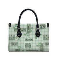 Hawaiian Quilt Tapa On Pastel Mint Palaka Motifs Leather Bag LT7 - Polynesian Pride