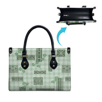 Hawaiian Quilt Tapa On Pastel Mint Palaka Motifs Leather Bag LT7 - Polynesian Pride