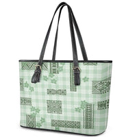 Hawaiian Quilt Tapa On Pastel Mint Palaka Motifs Leather Tote Bag LT7 - Polynesian Pride