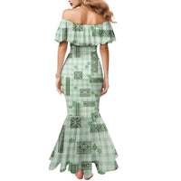 Hawaiian Quilt Tapa On Pastel Mint Palaka Motifs Mermaid Dress LT7 - Polynesian Pride