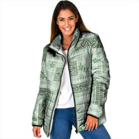Hawaiian Quilt Tapa On Pastel Mint Palaka Motifs Padded Jacket LT7 Women Mint - Polynesian Pride
