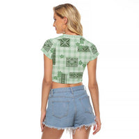 Hawaiian Quilt Tapa On Pastel Mint Palaka Motifs Raglan Cropped T Shirt LT7 - Polynesian Pride
