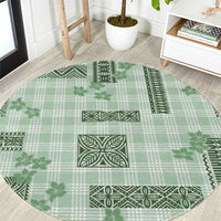 Hawaiian Quilt Tapa On Pastel Mint Palaka Motifs Round Carpet LT7 Mint - Polynesian Pride