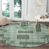 Hawaiian Quilt Tapa On Pastel Mint Palaka Motifs Round Carpet LT7 - Polynesian Pride