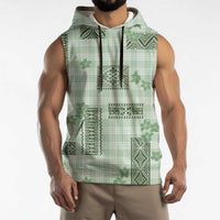 Hawaiian Quilt Tapa On Pastel Mint Palaka Motifs Sleeveless Hoodie LT7 - Polynesian Pride