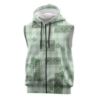 Hawaiian Quilt Tapa On Pastel Mint Palaka Motifs Sleeveless Zip Hoodie LT7 Mint - Polynesian Pride