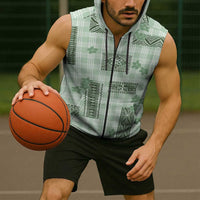 Hawaiian Quilt Tapa On Pastel Mint Palaka Motifs Sleeveless Zip Hoodie LT7 - Polynesian Pride