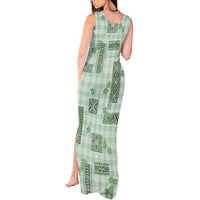 Hawaiian Quilt Tapa On Pastel Mint Palaka Motifs Tank Maxi Dress LT7 - Polynesian Pride