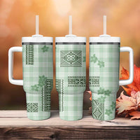 Hawaiian Quilt Tapa On Pastel Mint Palaka Motifs Tumbler With Handle LT7 - Polynesian Pride