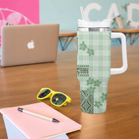 Hawaiian Quilt Tapa On Pastel Mint Palaka Motifs Tumbler With Handle LT7 - Polynesian Pride