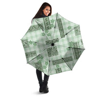 Hawaiian Quilt Tapa On Pastel Mint Palaka Motifs Umbrella LT7 - Polynesian Pride