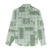 Hawaiian Quilt Tapa On Pastel Mint Palaka Motifs Women Casual Shirt LT7 - Polynesian Pride