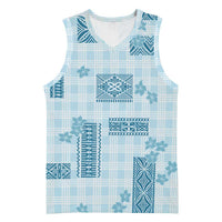 Hawaiian Quilt Tapa On Cold Blue Palaka Motifs Basketball Jersey LT7 Unisex Azure - Polynesian Pride