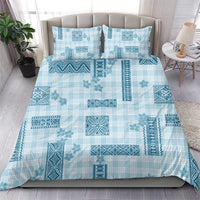 Hawaiian Quilt Tapa On Cold Blue Palaka Motifs Bedding Set LT7 - Polynesian Pride