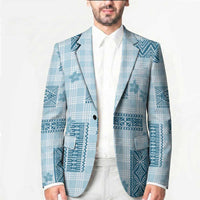 Hawaiian Quilt Tapa On Cold Blue Palaka Motifs Blazer LT7 - Polynesian Pride
