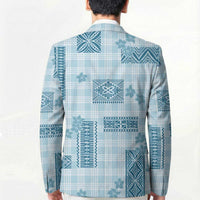 Hawaiian Quilt Tapa On Cold Blue Palaka Motifs Blazer LT7 - Polynesian Pride