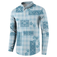 Hawaiian Quilt Tapa On Cold Blue Palaka Motifs Button Sweatshirt LT7 - Polynesian Pride