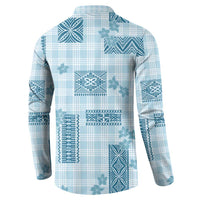 Hawaiian Quilt Tapa On Cold Blue Palaka Motifs Button Sweatshirt LT7 - Polynesian Pride