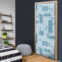Hawaiian Quilt Tapa On Cold Blue Palaka Motifs Door Cover LT7 - Polynesian Pride