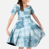 Hawaiian Quilt Tapa On Cold Blue Palaka Motifs Family Matching Summer Maxi Dress and Hawaiian Shirt