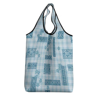 Hawaiian Quilt Tapa On Cold Blue Palaka Motifs Grocery Bag LT7 - Polynesian Pride