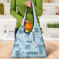 Hawaiian Quilt Tapa On Cold Blue Palaka Motifs Grocery Bag LT7 - Polynesian Pride