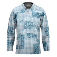 Hawaiian Quilt Tapa On Cold Blue Palaka Motifs Hockey Jersey LT7 Unisex Azure - Polynesian Pride