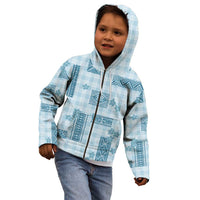 Hawaiian Quilt Tapa On Cold Blue Palaka Motifs Kid Hoodie LT7 - Polynesian Pride