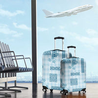 Hawaiian Quilt Tapa On Cold Blue Palaka Motifs Luggage Cover LT7 - Polynesian Pride