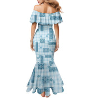 Hawaiian Quilt Tapa On Cold Blue Palaka Motifs Mermaid Dress LT7 - Polynesian Pride
