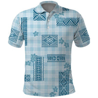 Hawaiian Quilt Tapa On Cold Blue Palaka Motifs Polo Shirt LT7 Azure - Polynesian Pride