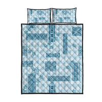 Hawaiian Quilt Tapa On Cold Blue Palaka Motifs Quilt Bed Set LT7 - Polynesian Pride