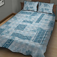 Hawaiian Quilt Tapa On Cold Blue Palaka Motifs Quilt Bed Set LT7 - Polynesian Pride