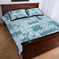 Hawaiian Quilt Tapa On Cold Blue Palaka Motifs Quilt Bed Set LT7 - Polynesian Pride