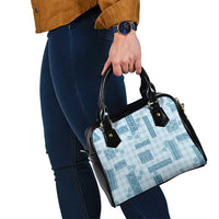 Hawaiian Quilt Tapa On Cold Blue Palaka Motifs Shoulder Handbag LT7 - Polynesian Pride