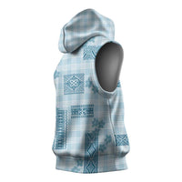 Hawaiian Quilt Tapa On Cold Blue Palaka Motifs Sleeveless Hoodie LT7 - Polynesian Pride