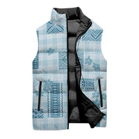 Hawaiian Quilt Tapa On Cold Blue Palaka Motifs Sleeveless Puffer Jacket LT7 - Polynesian Pride
