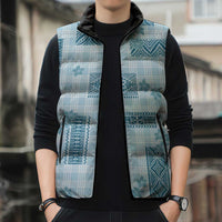 Hawaiian Quilt Tapa On Cold Blue Palaka Motifs Sleeveless Puffer Jacket LT7 - Polynesian Pride