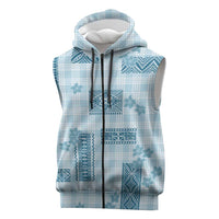 Hawaiian Quilt Tapa On Cold Blue Palaka Motifs Sleeveless Zip Hoodie LT7 Azure - Polynesian Pride