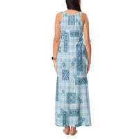 Hawaiian Quilt Tapa On Cold Blue Palaka Motifs Tank Maxi Dress LT7 - Polynesian Pride